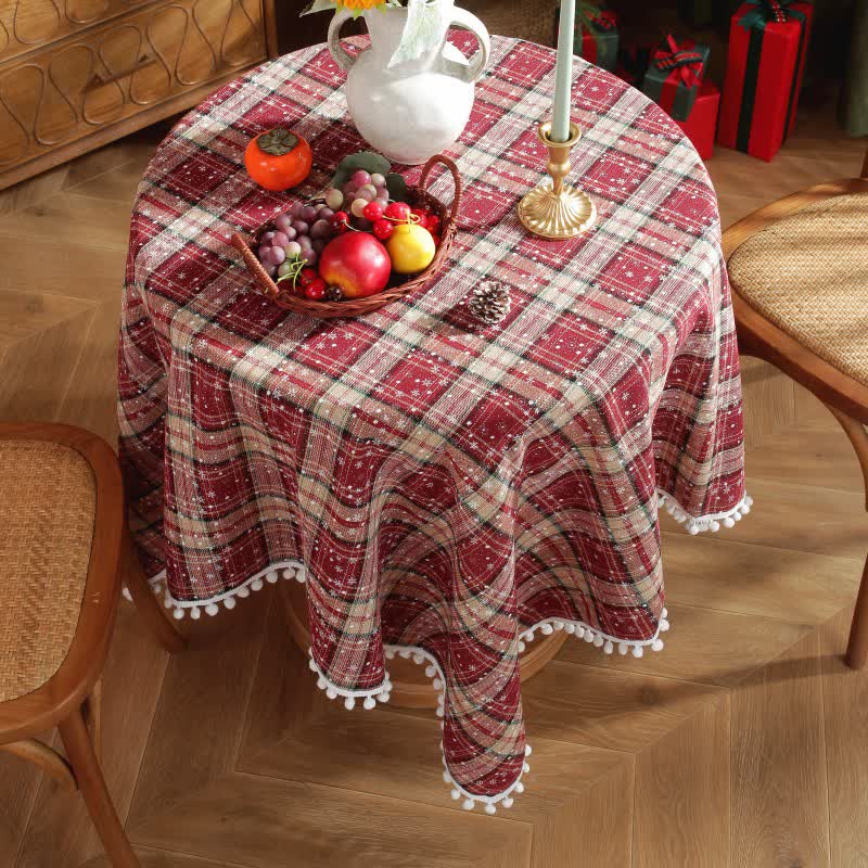 Christmas Snowflake Plaid Tassel Tablecloth - image 2