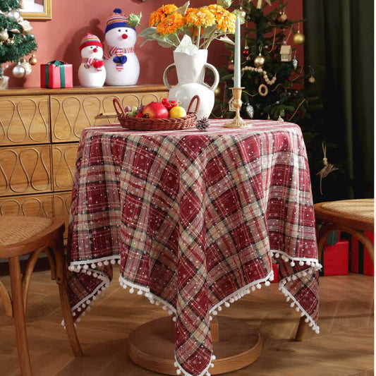 Christmas Snowflake Plaid Tassel Tablecloth - image 1