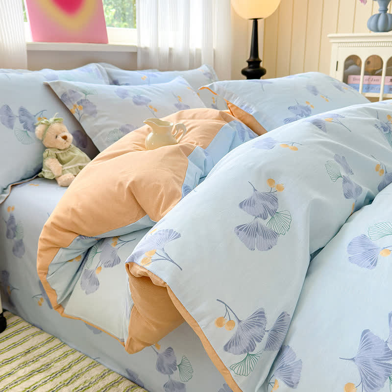 Blue Ginkgo Leaf Pure Cotton Bedding - Bedding Set (4PCS) - King - image 0