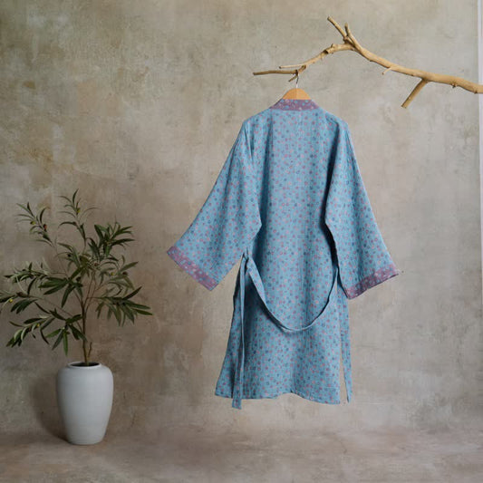 Rustic Floral Jacquard Cotton Kimono Robe - image 1