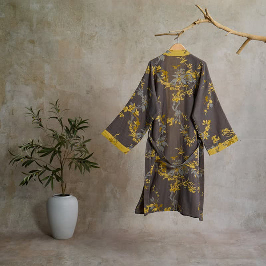 Vintage Floral Leaf Cotton Kimono Robe - image 1