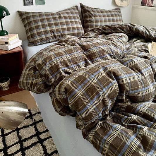 Classic Plaid Cotton Bedding Set - Brown - Bedding Set (4PCS) - King - image 0
