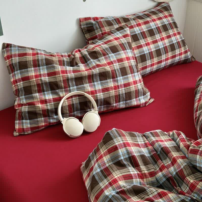 Classic Plaid Cotton Bedding Set - Red - 2PCS Pillowcases - 19" x 29" - image 15