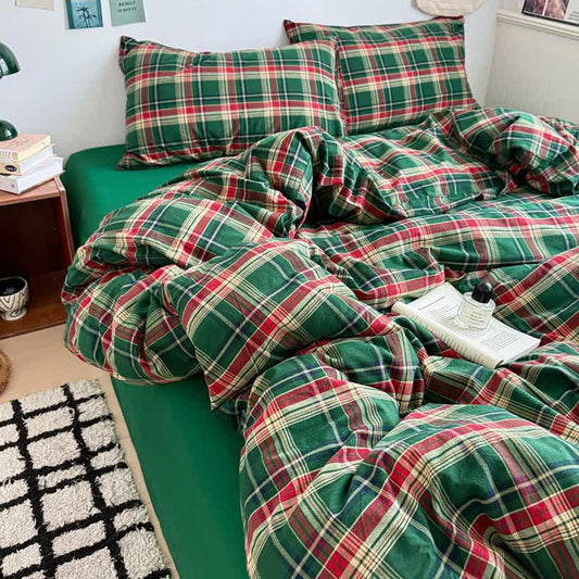 Classic Plaid Cotton Bedding Set - Green - Bedding Set (4PCS) - King - image 0