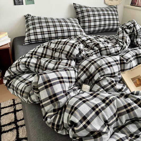 Classic Plaid Cotton Bedding Set - Gray - 2PCS Pillowcases - 19" x 29" - image 0