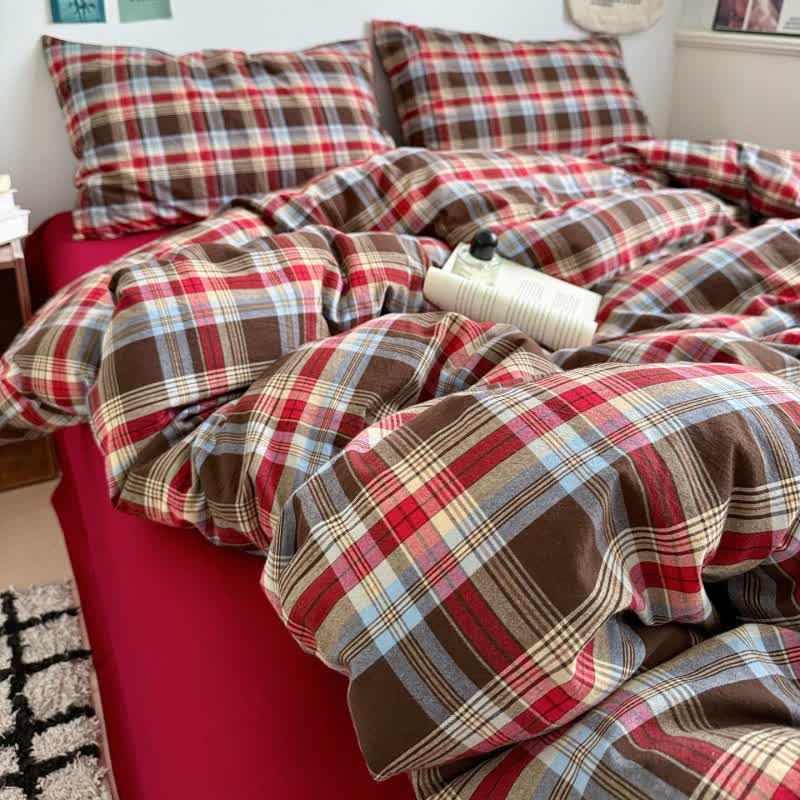 Classic Plaid Cotton Bedding Set - Red - Bedding Set (4PCS) - King - image 10