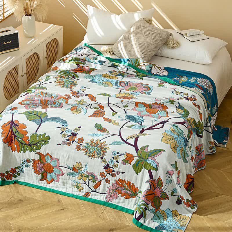 Floral Leaf Jacquard Cotton Gauze Quilt - King - image 0