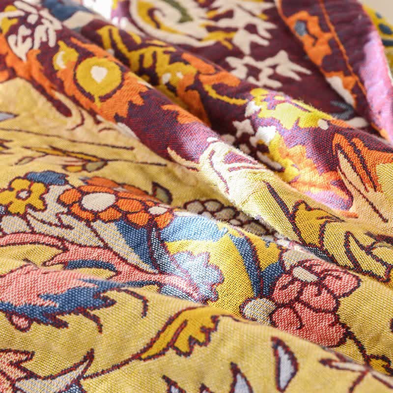 Retro Red Floral Jacquard Cotton Quilt - image 6