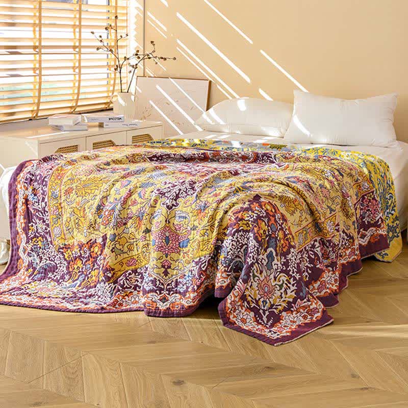 Retro Red Floral Jacquard Cotton Quilt - image 3