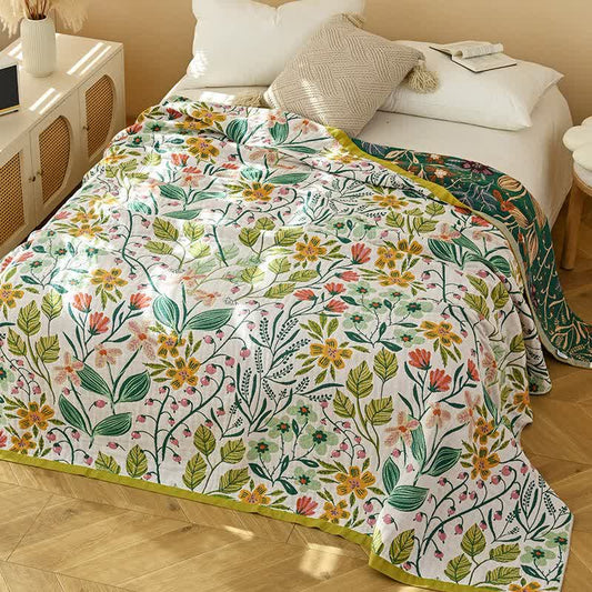 Green Leaf Flower Cotton Gauze Quilt - King - image 0