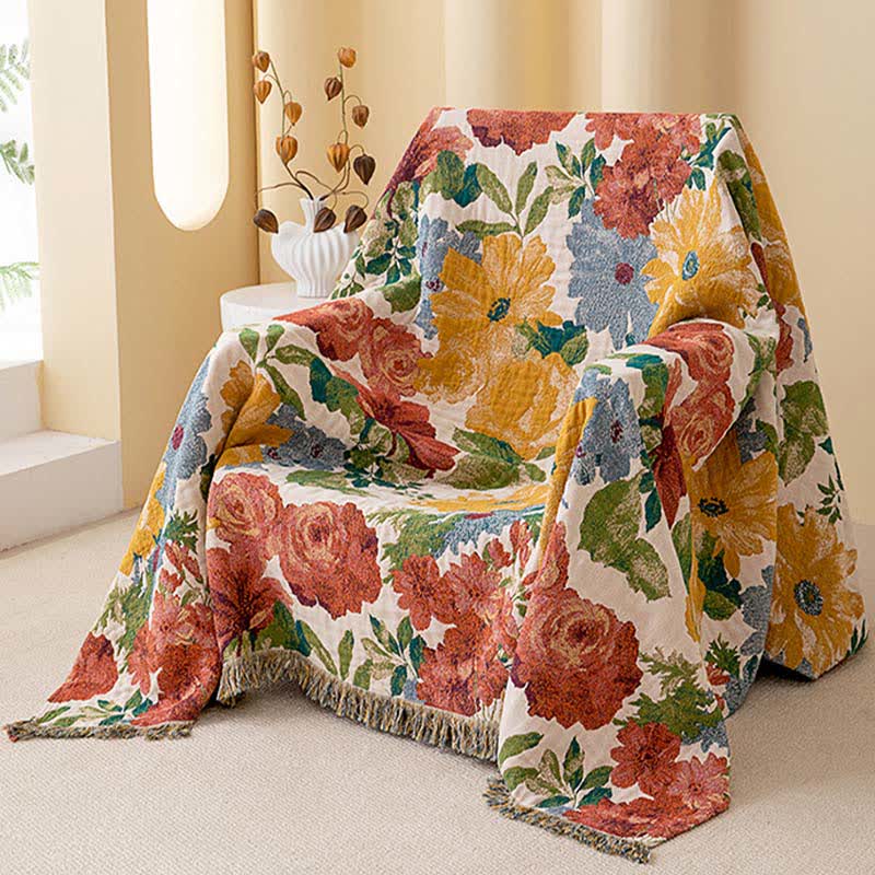 Luxurious Floral Cotton Gauze Tassel Quilt - image 3