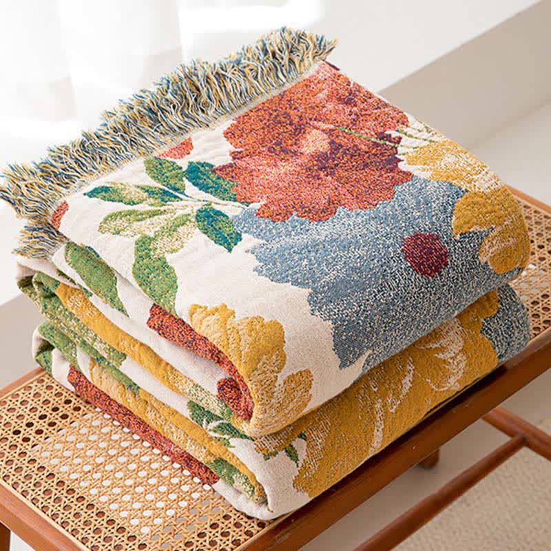 Luxurious Floral Cotton Gauze Tassel Quilt - image 2