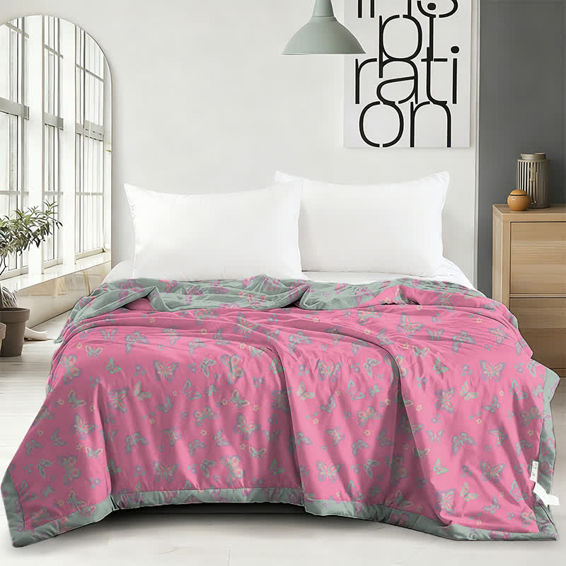 Pink Butterfly Cotton Gauze Jacquard Quilt - image 1