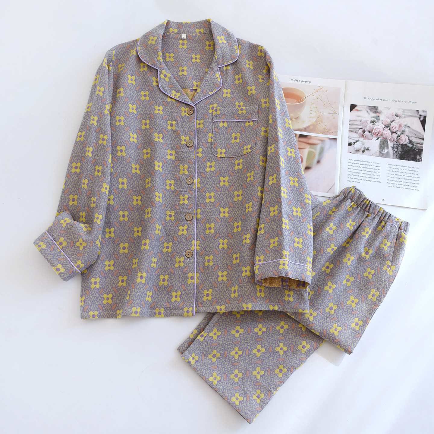 Four-leaf Clover Inspired Cotton Loungewear Set - Khaki - XL - image 2