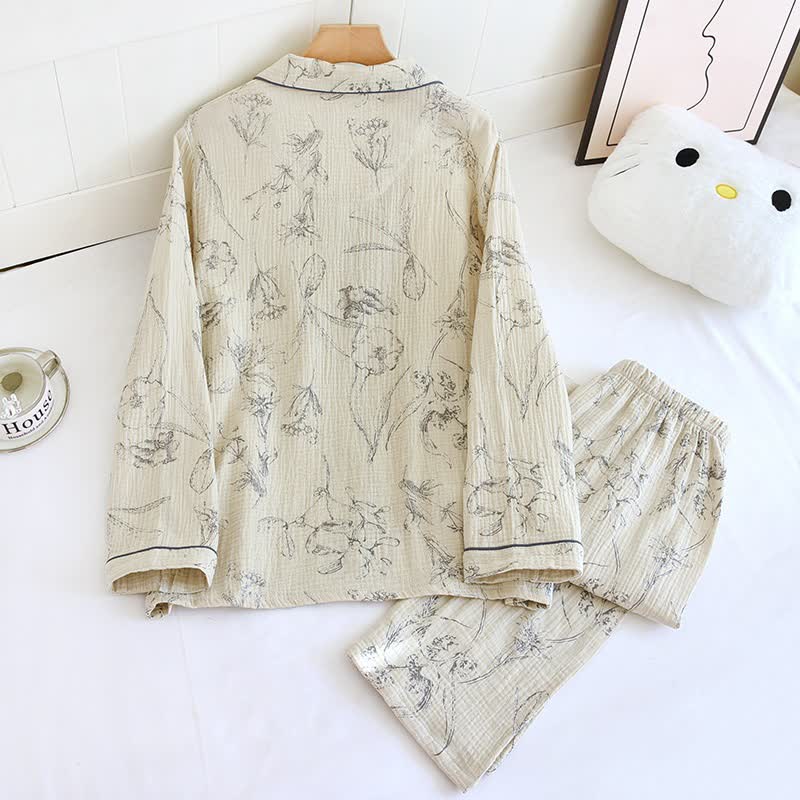 Elegant Vintage Floral Cotton Loungewear Set - image 1
