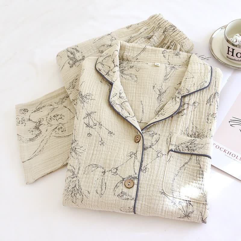 Elegant Vintage Floral Cotton Loungewear Set - image 2