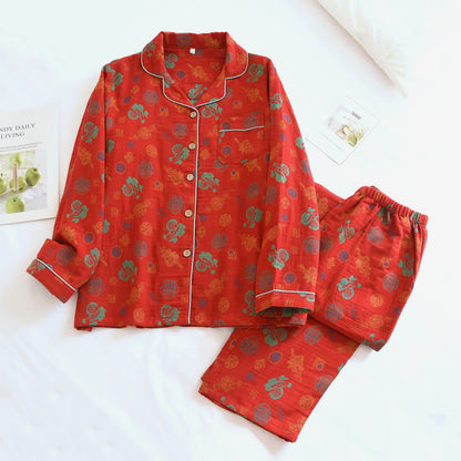 Vintage Blessing Print Cotton Loungewear Set - Red - XL - image 0