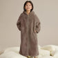 Solid Hooded Zip-up Plush Child Robe - Coffee - Child:170cm - image 9