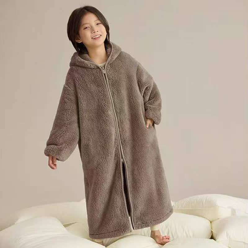 Solid Hooded Zip-up Plush Child Robe - image 10