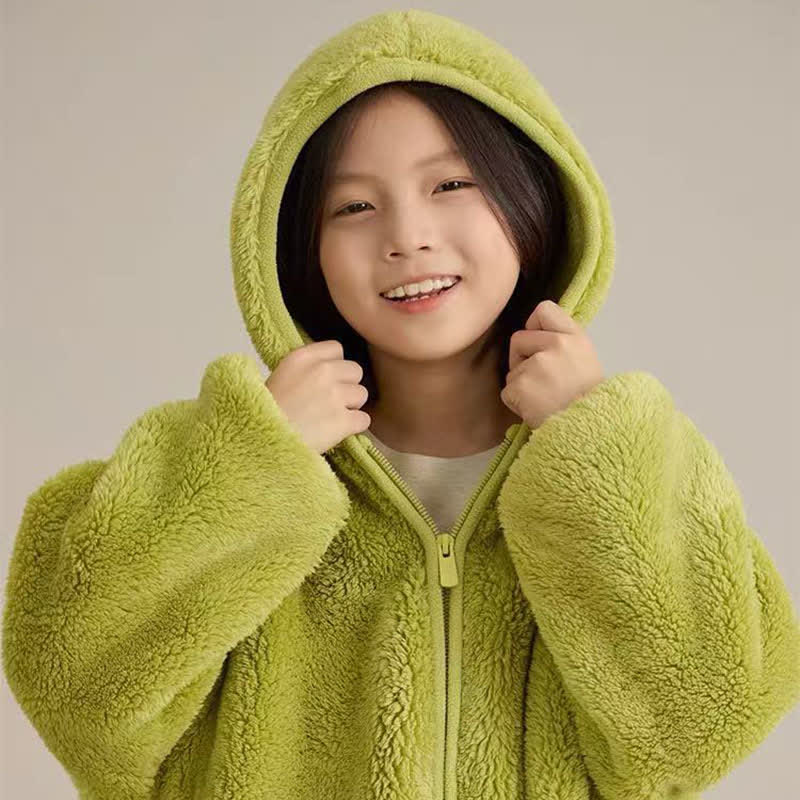 Solid Hooded Zip-up Plush Child Robe - image 6