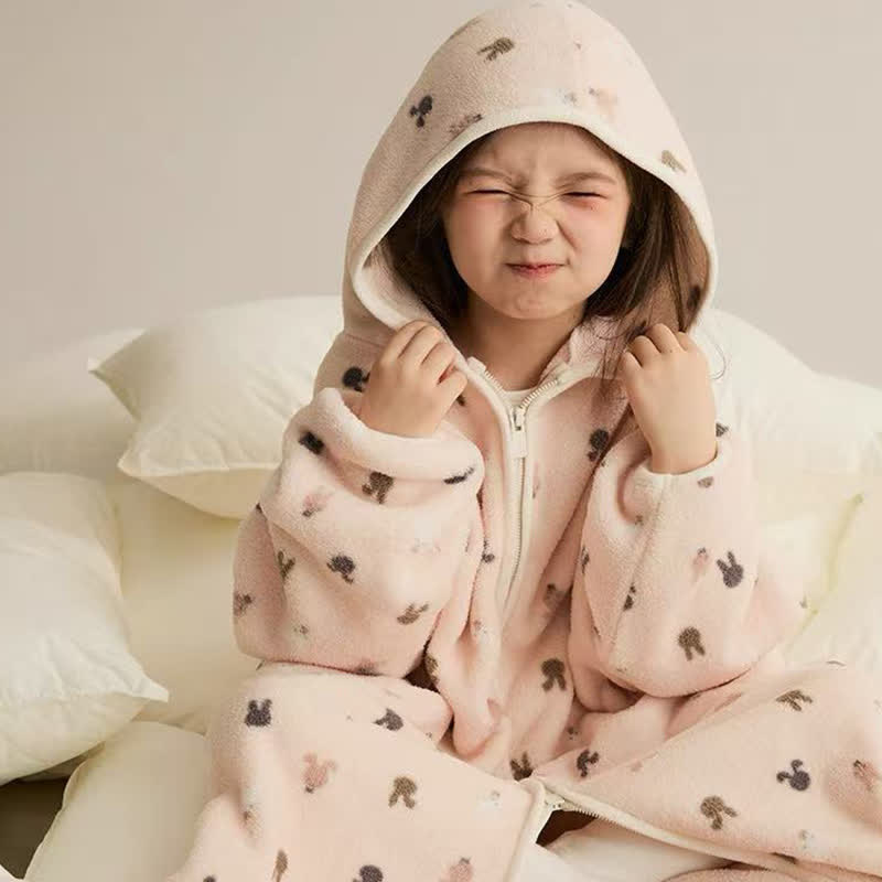 Animal Print Hooded Zip-up Plush Child Robe - image 2