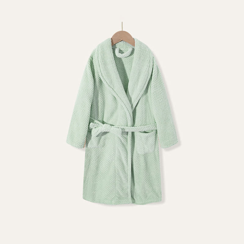 Simple Solid Plush Warm Child Robe - Green - Child:130cm - image 11