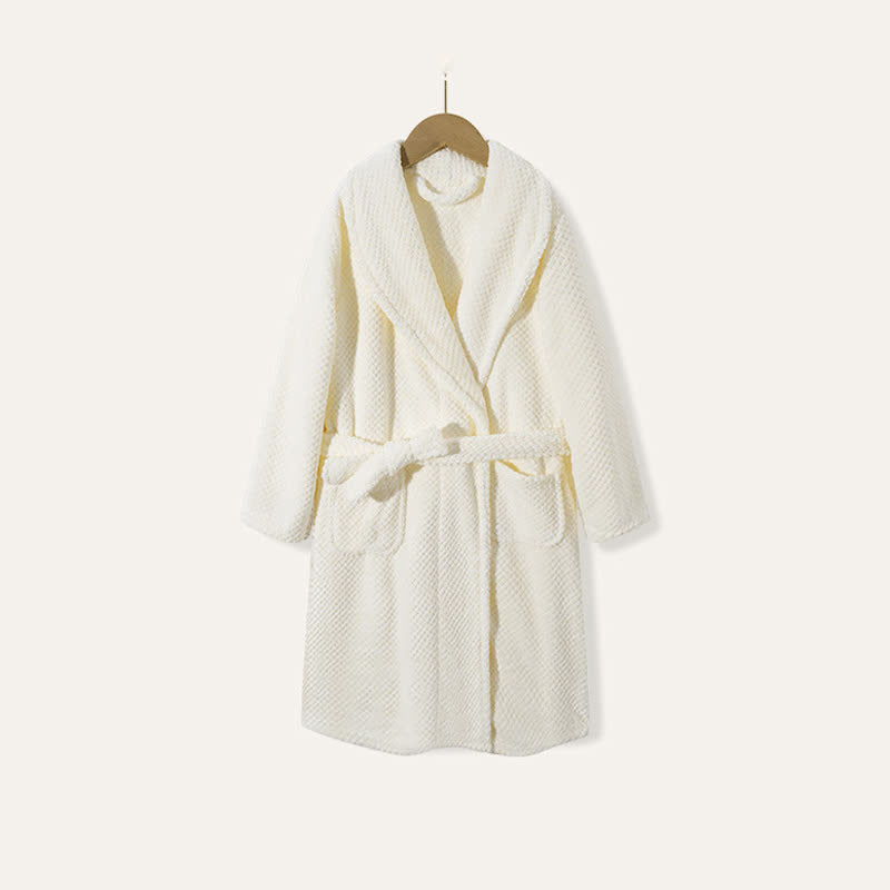 Simple Solid Plush Warm Child Robe - White - Child:170cm - image 3