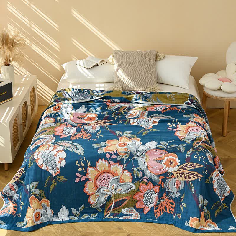 Ownkoti Dreamy Floral Pure Cotton Gauze Quilt - Blue - King - image 5