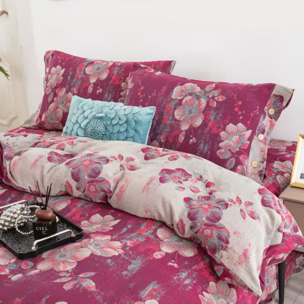 Peach Blossom Cotton Double Gauze Bedding Set(4PCS) - image 2