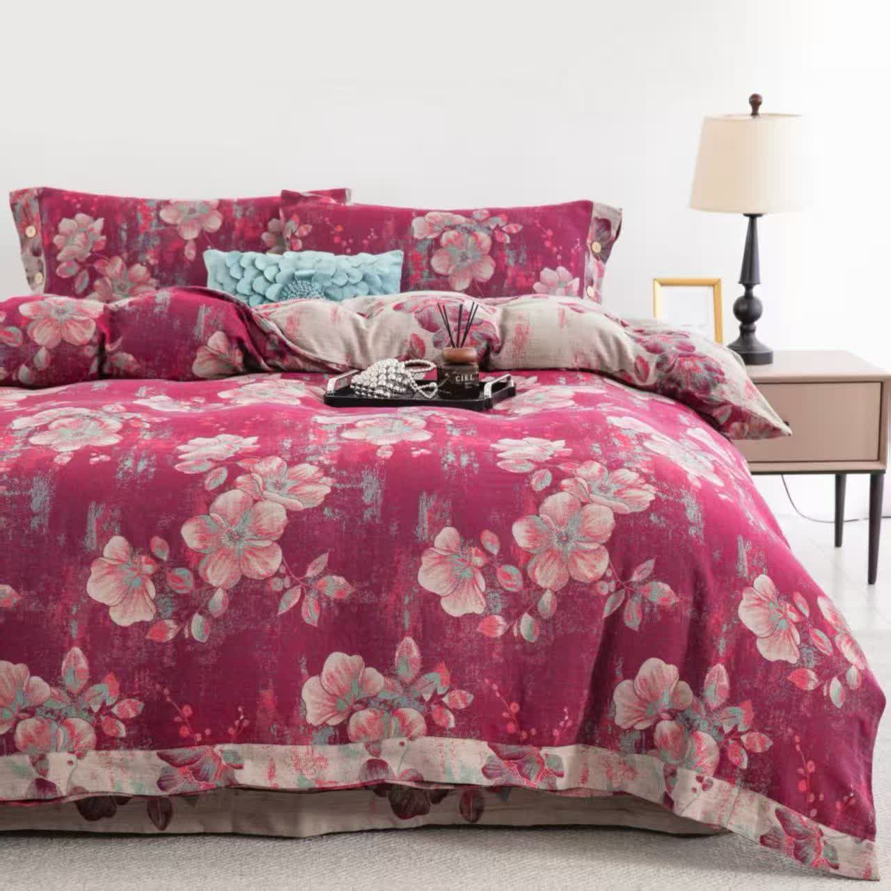 Peach Blossom Cotton Double Gauze Bedding Set(4PCS) - image 1