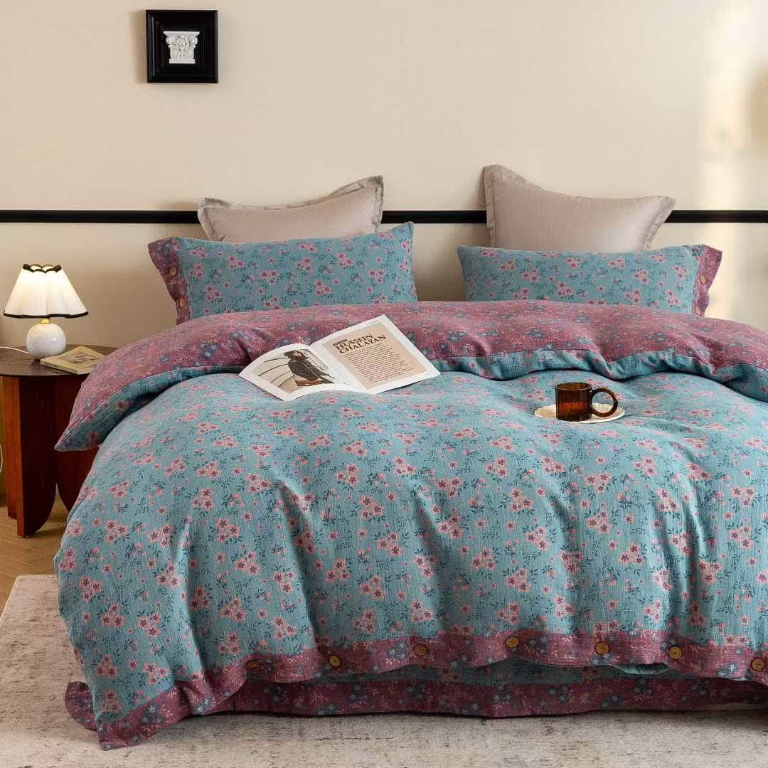 Rustic Floral Cotton Double Gauze Bedding Set(4PCS) - image 2