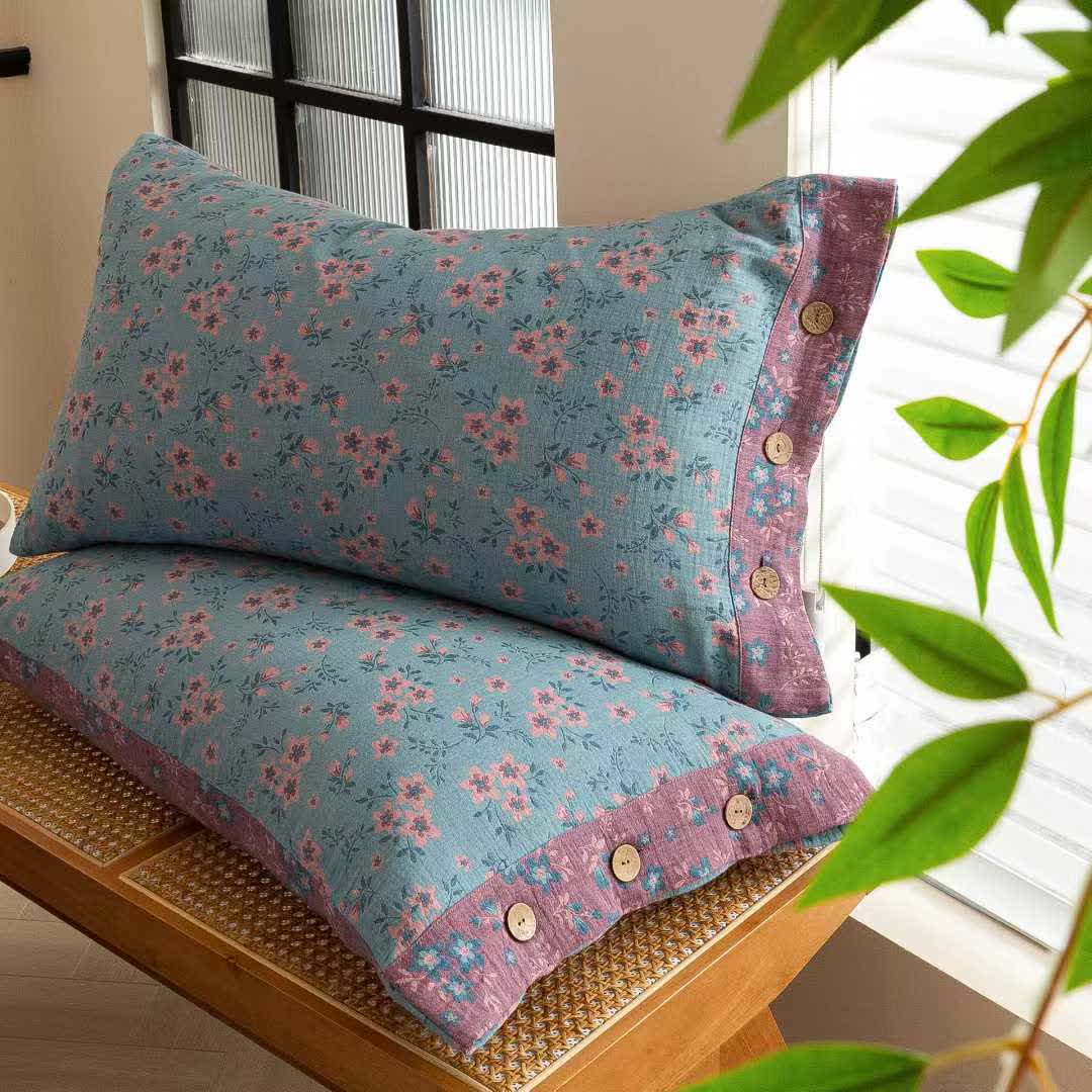 Rustic Floral Cotton Double Gauze Bedding Set(4PCS) - image 5