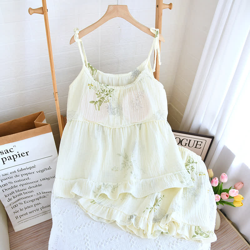 Leaf Print Camisole Cotton Pajama Set - image 2