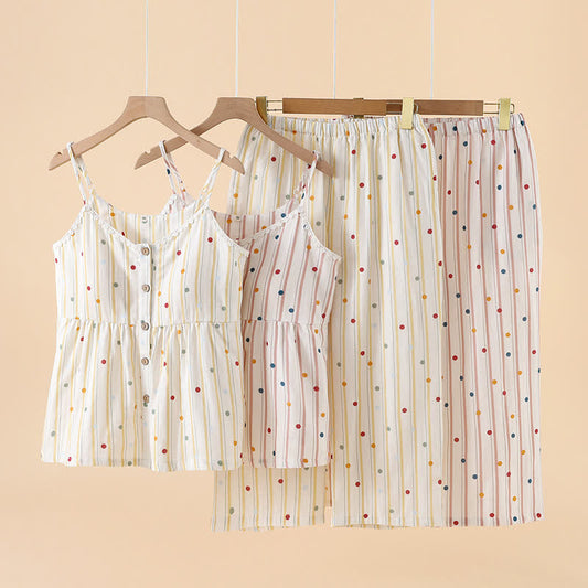 Striped Polka Dot Camisole Cotton Pajama Set - image 0