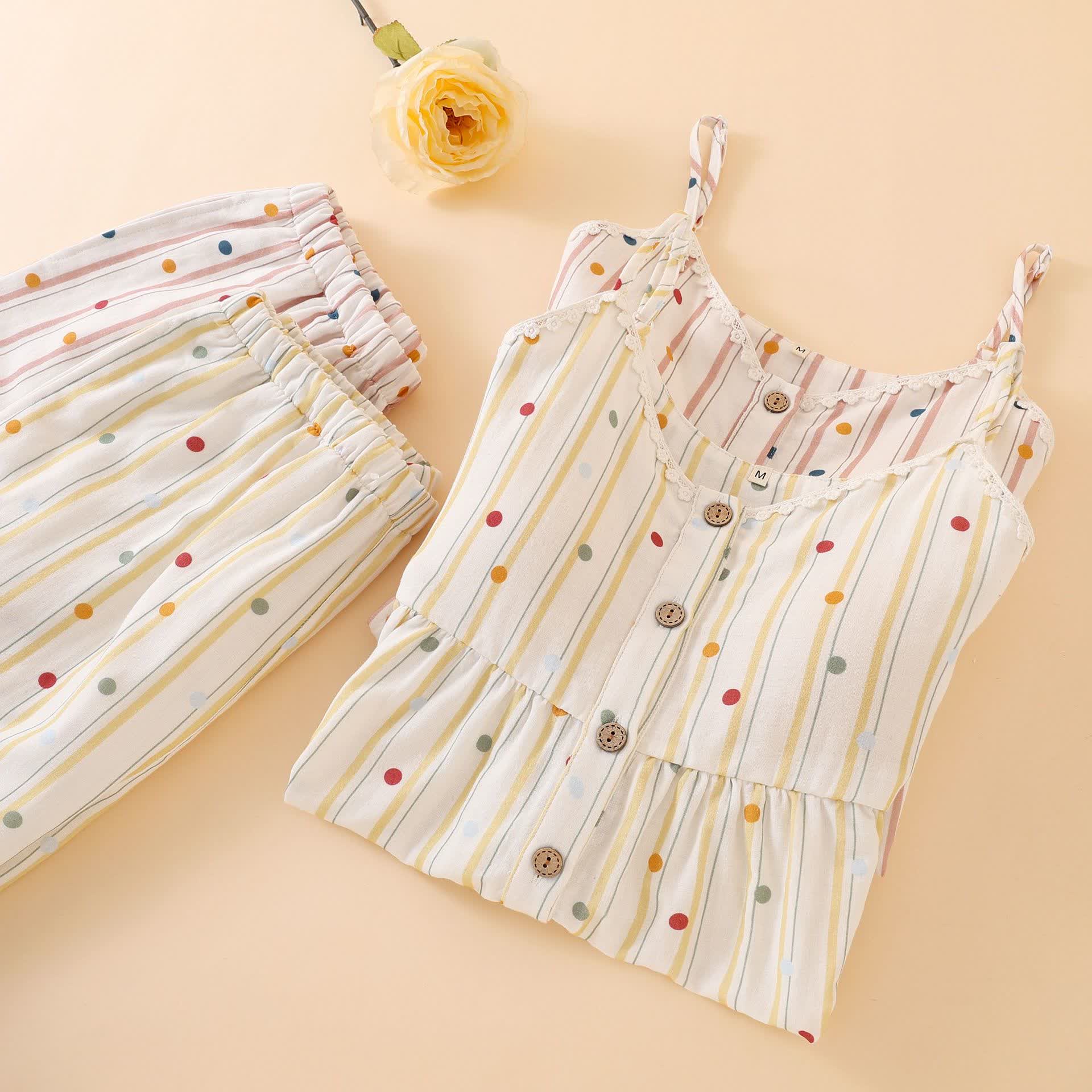 Striped Polka Dot Camisole Cotton Pajama Set - image 2