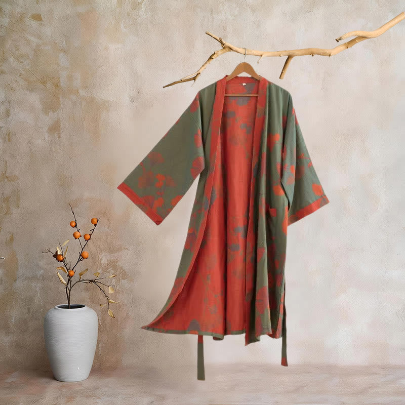 Ownkoti Large Ginkgo Leaf Cotton Kimono Robe - image 21