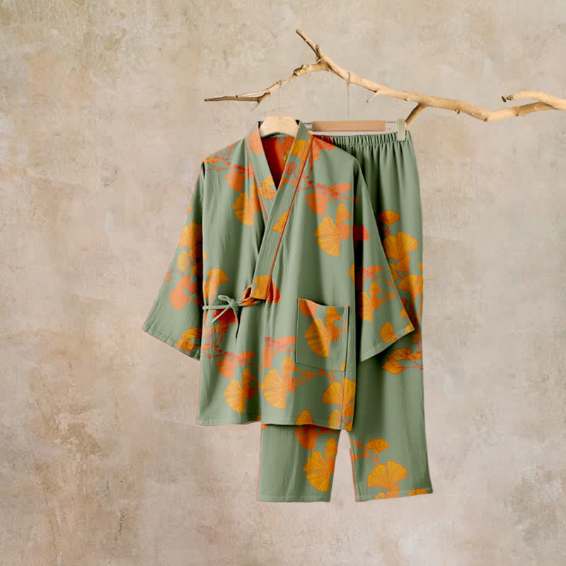 Large Ginkgo Leaf Cotton Kimono Pajamas - image 16