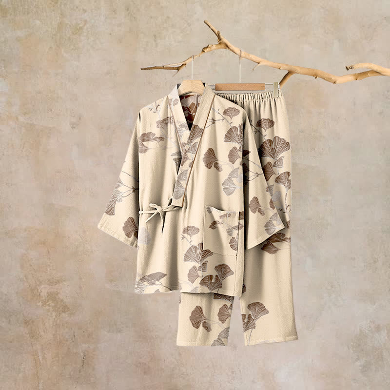 Large Ginkgo Leaf Cotton Kimono Pajamas - image 22