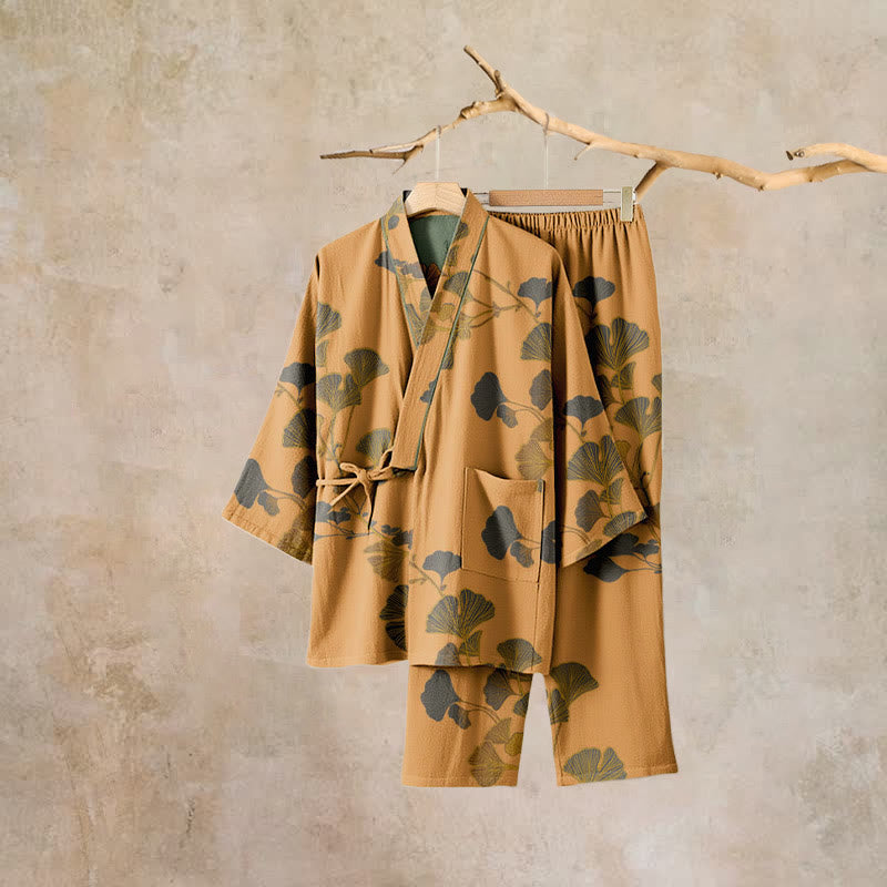 Large Ginkgo Leaf Cotton Kimono Pajamas - image 18