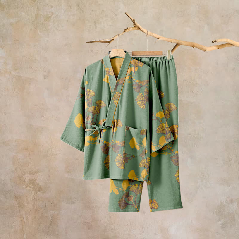 Large Ginkgo Leaf Cotton Kimono Pajamas - image 17