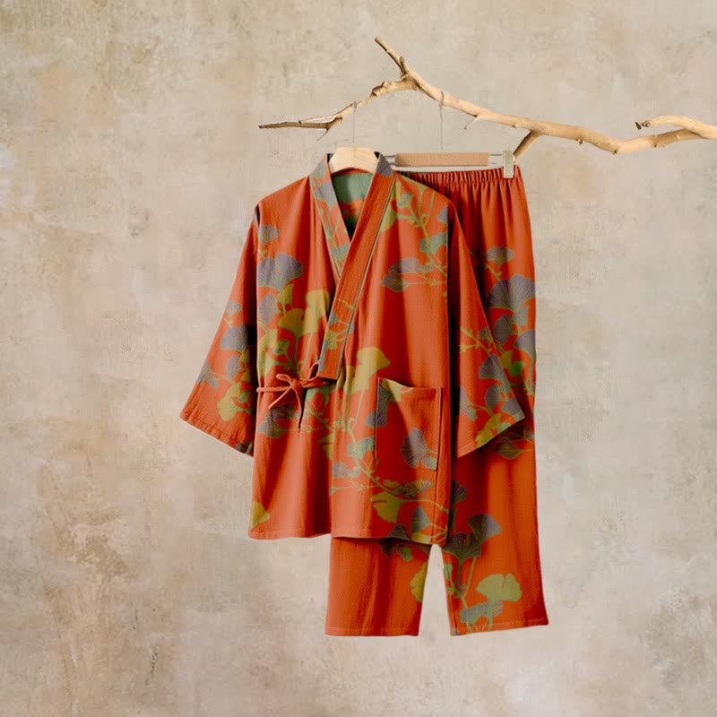 Large Ginkgo Leaf Cotton Kimono Pajamas - image 19