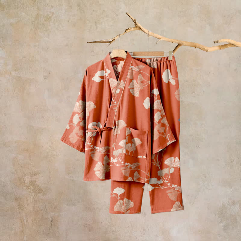 Large Ginkgo Leaf Cotton Kimono Pajamas - image 23