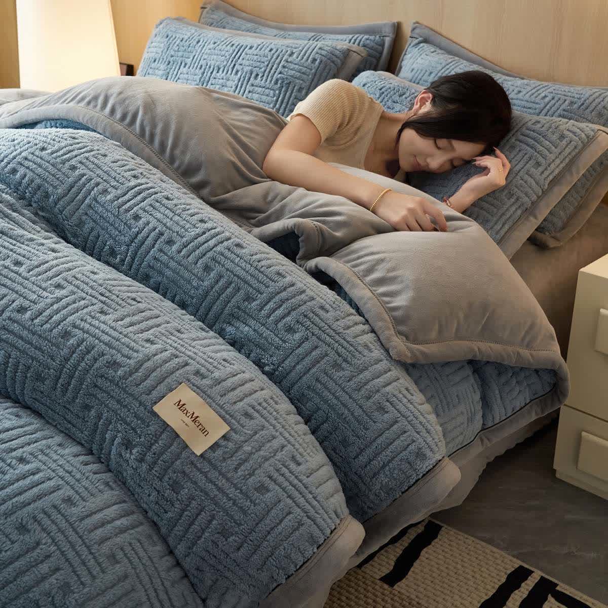 Stripe Knot Textured Plush Bedding Set - Blue Gray - Bedding Set (4PCS) - King - image 0