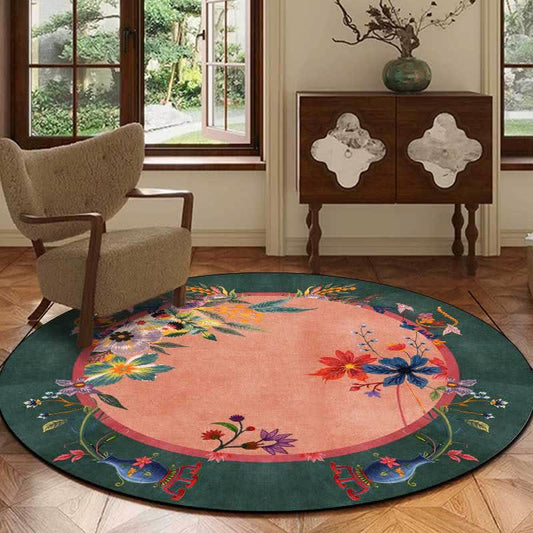 Vintage Bright Floral Round Area Rug - Dark Green - 8' - image 0