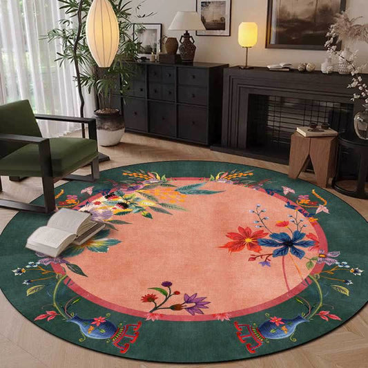 Vintage Bright Floral Round Area Rug - image 1