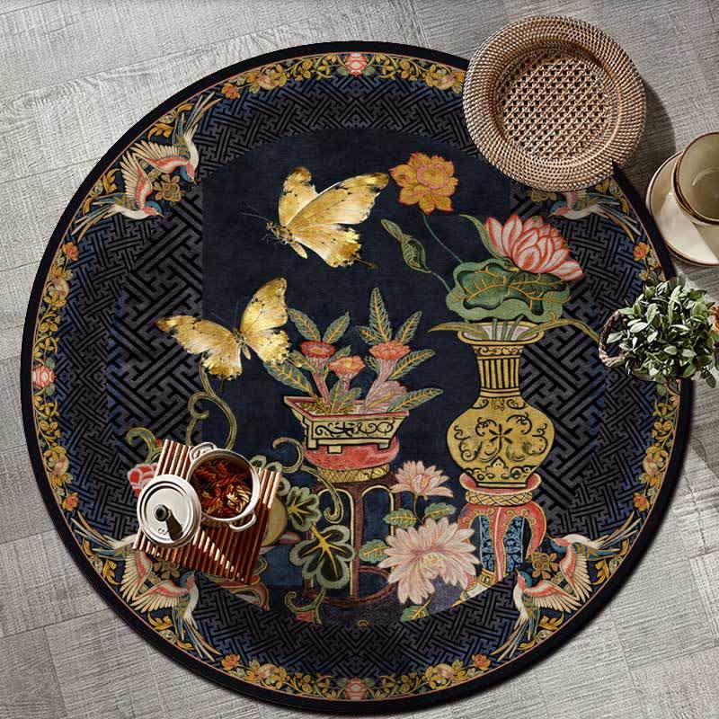 Floral Butterfly Anti-slip Round Area Rug - image 1