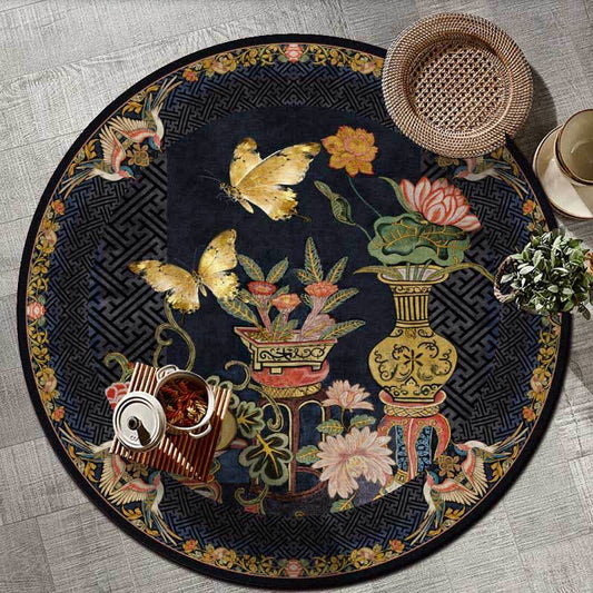 Floral Butterfly Anti-slip Round Area Rug - image 1