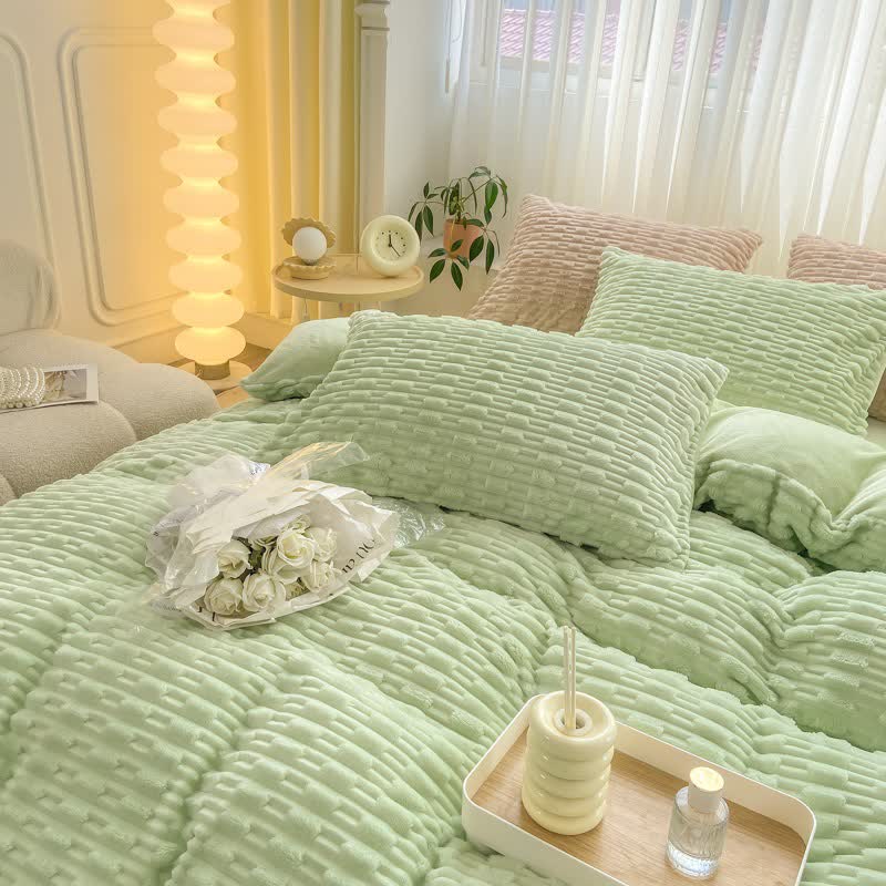 Solid Color Textured Plush Bedding Set - image 18