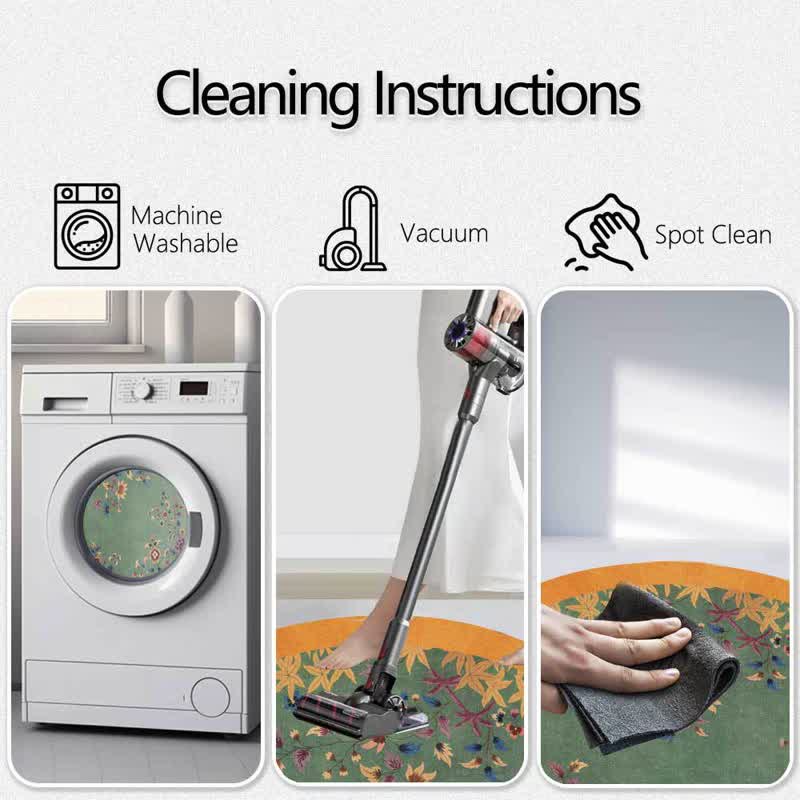 Anti-slip Bright Floral Foldable Round Area Rug - image 4