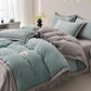 Reversible Warm Plush Bedding Set(4PCS) - Blue Green + Light Gray - King - image 10
